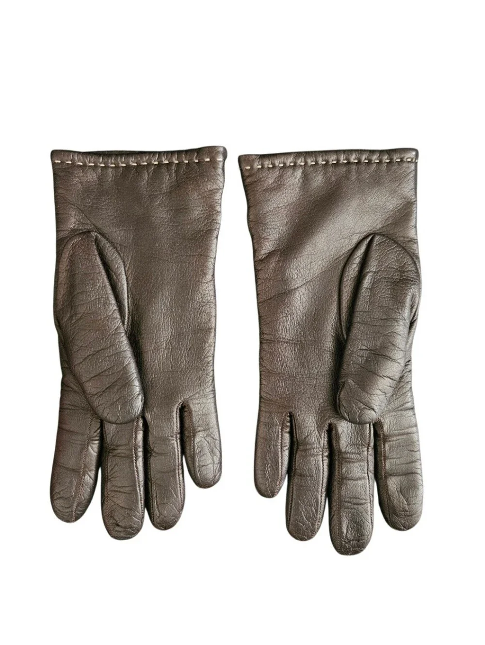 Vintage Coach Women's Brown Leather & Cashmere Gloves Size 6.5